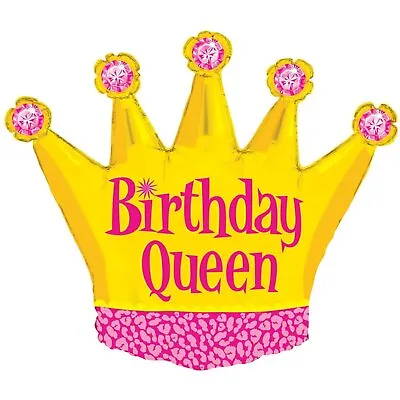 XL 36  Birthday Queen Gold Crown Girls Super Shape Mylar Foil Balloon Party • $6.99