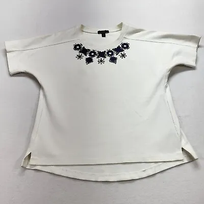 J Crew Structured Necklace Top Small White Embellished Blue Jewel Rhinestones • $22
