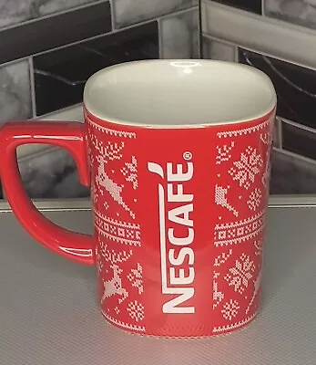 Red Nescafé Mug Reindeer Design 11 Oz Coffee Cup Christmas Cafe  • $9