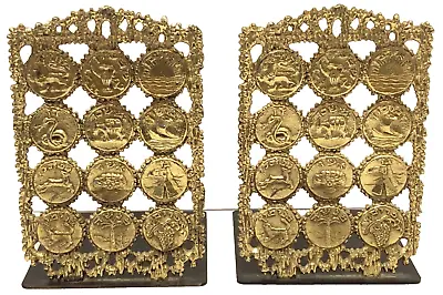 Vintage Judaica Shiny Brass 12 Tribes Of Israel Book Ends Judaism Hebrew Jewish • $64.99