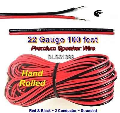 $13.99 • Buy 100' Ft Red Black 22 Gauge SPEAKER WIRE Cable Home Car Audio Wiring 12V DC Power