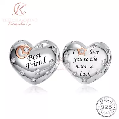 Best Friends Heart Charm Genuine 925 Sterling Silver - I Love You To The Moon • £16.99