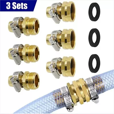 3/4  5/8  Garden Water Hose Connector Repair Mender Kit Ends Fittings Clamp • $9.81