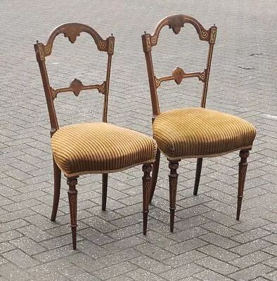 Pair Of Victorian Walnut Upholstered Parlour Chairs • £75