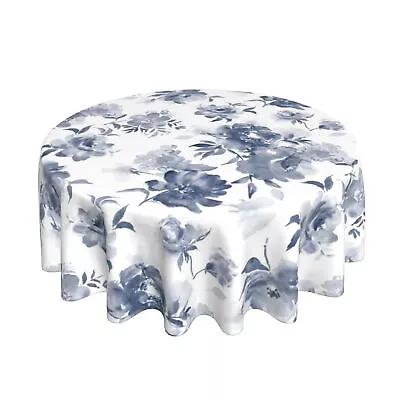 Spring Blue Floral Tablecloth Round 60 Inch Chinoiserie Table Cloth Flowers T... • $24.97