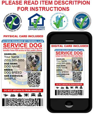 $10.99 • Buy Customizable Custom Service Dog Id Card - Physical & Digital Card 