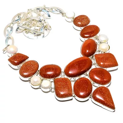 Golden Sunstone Pearl 925 Sterling Silver Plated Necklace 17.99  T15 • $20.20