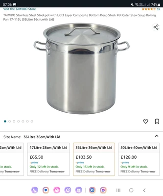 £79.95 • Buy Deep Stainless Steel Stock Pot Cater Cooking Stew Large Pan With Lid 