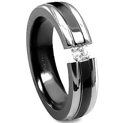 Titanium TENSION RING With 4mm Round CZ & Black Plated Accent Band Size 11 • $16.91