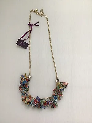 NWT J. Crew X Liberty Floral Fabric Crystal Pave Ball Gold Chain Necklace • $45