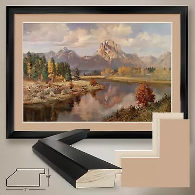 44W X32H : GRAND TETONS BY VERNON KERR - MOUNTAINS DOUBLE MATTE GLASS And FRAME • $329