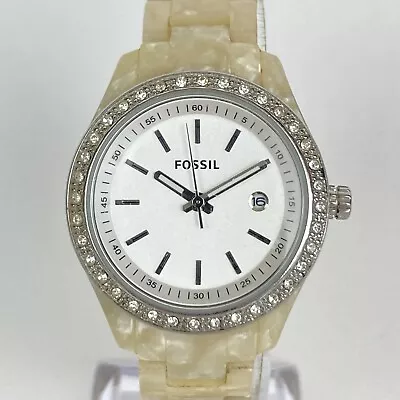 Fossil Stella Mini Watch Women Silver Tone Date Pave Pearlized New Battery 6.25  • $29.99