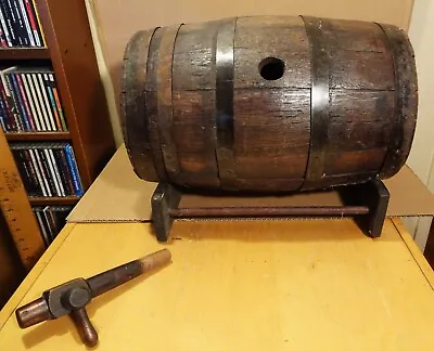 ✅Vintage Oak Wood Whiskey Cask Barrel Keg W/Spout & Stand  17  Tall X 10  Wide! • $199.99