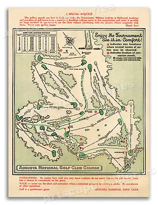 1954 Augusta National Masters Golf Tournament Course Map Art Print  - 18x24 • $12.95