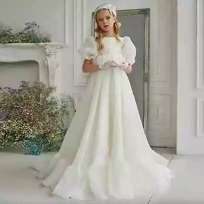 Vintage Ivory Flower Girls Dresses For Wedding Puffy Kids First Communion Gowns • $123