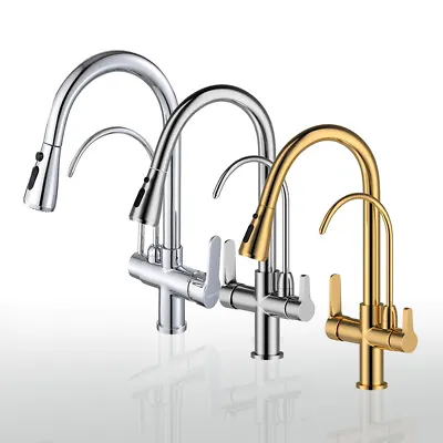 £67 • Buy 3 Way Water Filter Tap Kitchen Drinking Sink Mixer Taps With Pull Out Sprayer Uk