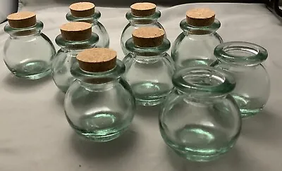 Vintage Glass Apothecary Green Glass Jars Set Of 9 / 7 With Corks • $16