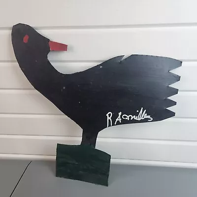 RA Miller Black Duck Painting On Metal Cut Out Outsider Art Folk Art 13.5  Tall • $250