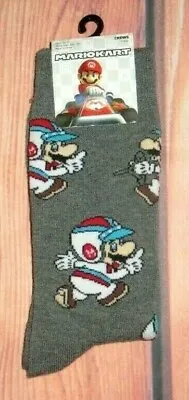 Mens Super Mario Mario Kart Charcoal Gray Crew Socks (shoe Size 6.5-12) • $7.90