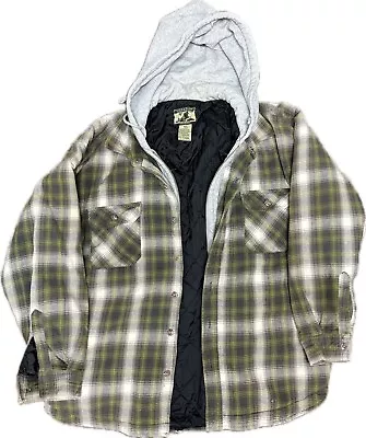 Field & Stream Flannel Jacket Mens Size 2XL Green Plaid Hoodie Quilted Shacket • $55