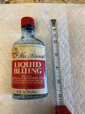 Vintage Mrs. Stewart's Liquid Bluing Embossed Glass Bottle Markings 12 -OI-5 • $10