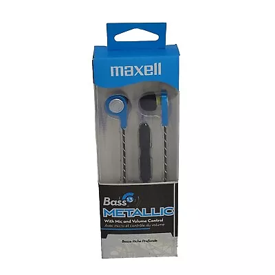 Maxell Bass 13 Metallic Earbuds With Mic & Volume Control Blue Deep Rich Bass  • $5.86