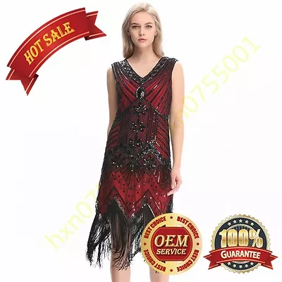 1920s 30s Style Gatsby Vintage Charleston Sequin Beaded Flapper Dress Uk10-24 • £23.88