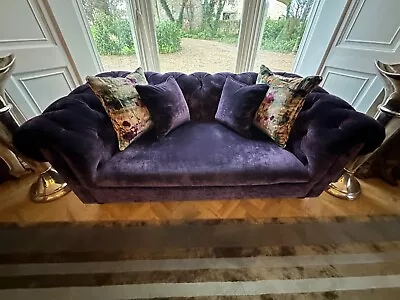 Great Quality Wade Upholstery 3 Seater Purple Velvet Chesterfield Sofa 2 Of 3 • £2.20