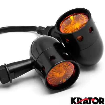 Black Steel W/ Amber Lens Motorcycle Turn Signal Lights Cruiser Touring Bobber • $20.99