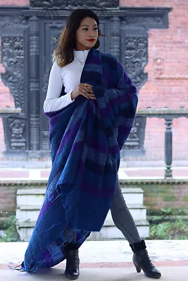 Deep Blue Purple Mixed Yak Wool Blanket Oversized Scarf Yak Wool Shawls • $49.99