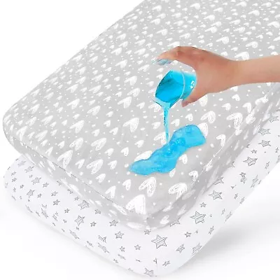 Waterproof Pack N Play Fitted Sheets 100% Organic Cotton Soft 38 X25  2 Pack • $23.99