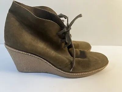 J. Crew MacAlister Wedge Boot Booties Suede Lace Up Ankle US Size 11 Brown • $19