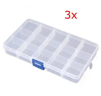 £3.79 • Buy 3x 15 Compartment Storage Box Jewellery Making Beads Case Container Plastic
