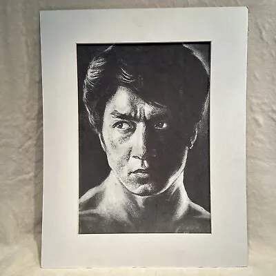 JACKIE CHAN Black & White MATTED Charcoal Drawing PRINT: 17  X 11  • £29.14