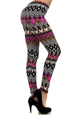 Leggings S-L (2-10) Polyester Spandex NEW MIX Multi Color Fuchsia Tribal Print • $16.09