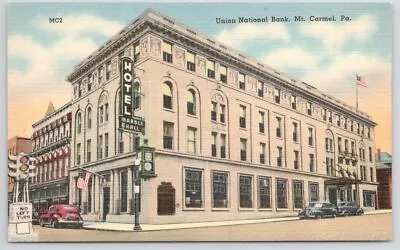 PA Pennsylvania Mt Carmel Union National Bank Linen Vintage Postcard $F • $3.33