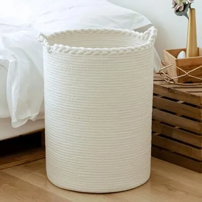  58L Woven Laundry BasketCotton Tall Laundry Hamper Large 15 D × 20 H White • $38.93