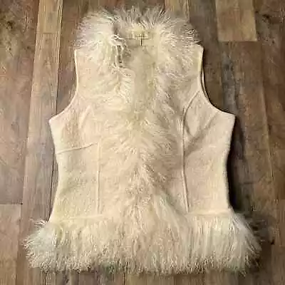 Vintage 90s Y2K Mainbocher Vest Women's Size Large Beige 100% Wool Lamb Fur 4333 • $79.99