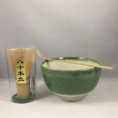 $28.95 • Buy Japanese Oribe Matcha Bowl Whisk Chashaku Scoop Tea Ceremony Set Made In Japan