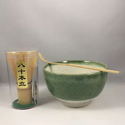 Japanese Oribe Matcha Bowl Whisk Chashaku Scoop Tea Ceremony Set Made In Japan • $28.95