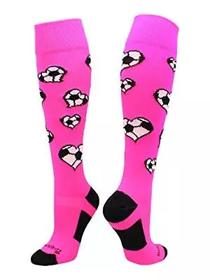 MadSportsStuff Love Soccer Hearts Socks Over The Calf Small Neon Pink/Black • $33.17