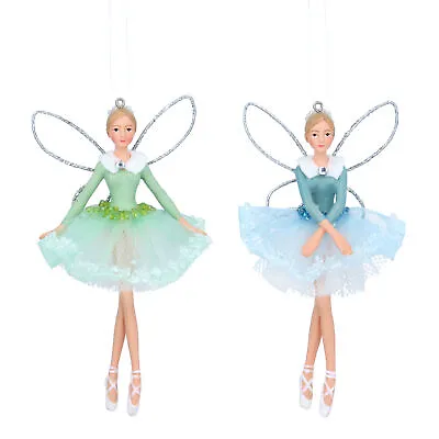 Gisela Graham Ballerina Fairy Christmas Tree Decorations Green & Ice Blue X 2 • £16.99
