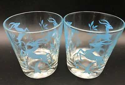 2 MCM Vtg 50s Hazel Atlas Gazelle Deer Drinking Glasses Tumblers Rocks HIGHBALL • $9.99