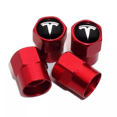 4x Hex Fit Tesla Car Wheels Tire Air Valve Caps Stem Dust Cover Sport Decor Red • $7.99