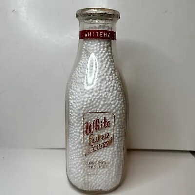 Quart Pyro Milk Bottle White Lake Dairy WHITEHALL MICHIGAN MICH MI • $9.74