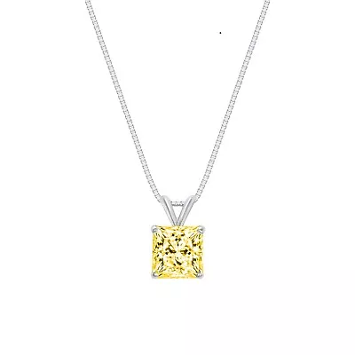 1.25 Ct Princess Canary Created Diamond Real 14K White Gold Pendant Necklace 18 • $179.97