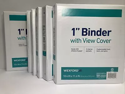 Wexford 1” Binder 3 Ring.  White 6 Lot Office Supplies 225 Sheets 2 Pockets • $28.49