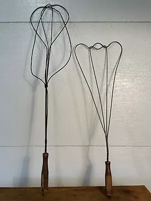 2 Large Antique Vintage Wire Carpet Rug Beaters Wood Handle Primitive Farmhouse • $46.99