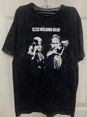 THE WALKING DEAD AMC RICK AND DARYL FADED Marbled BLACK Size Medium • $12