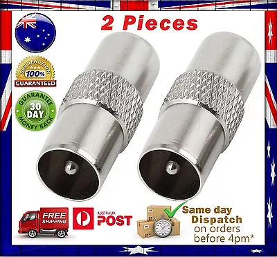 $5.95 • Buy 2x PAL TV Antenna Male To Male RF Coax Cable Adapter/ Connector- GENDER CHANGE